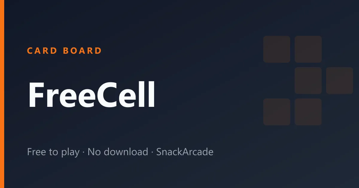 FreeCell title card on a dark board showing four free cells and four suit foundations