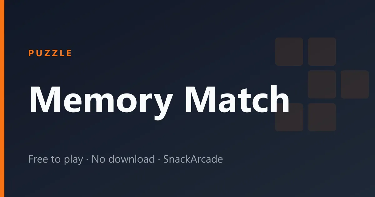 Memory Match grid with face-down cards and a few flipped to reveal matching pairs